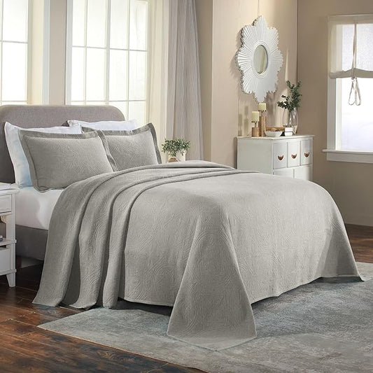 Superior 2 Piece Celtic Circles Cotton Bedspread Set, Decorative Bed Spread, Home Bed Decor, 1 Pillow Sham, Medium Weight Blanket, Matelasse Coverlet Bedding, Wedding Ring Design, Full, Platinum