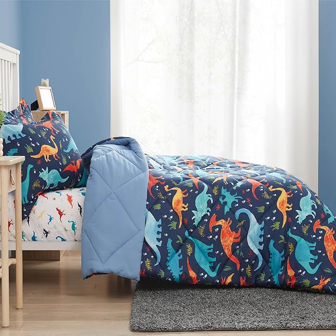 Twin Dinosaur Kids Bedding Set for Boys, 2 Pieces Twin Dinosaur Kids Comforter Sets for Boys, Super Soft Lightweight for All Seasons, Includes 1 Comforter (66"x86") and 1 Pillowcase(20"x26"+2")