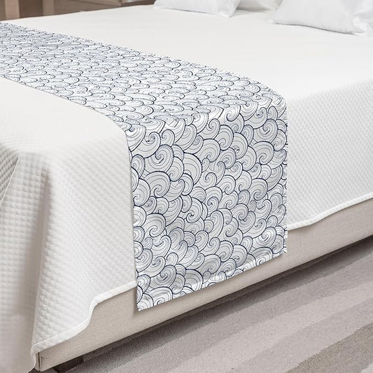 Lunarable Nautical Bed Runner, Sea Waves Abstract Swirls Spirals Stream Stormy Weather River Illustration, Decorative Accent Bedding Scarf for Hotels Homes and Guestrooms, King, Pale Blue