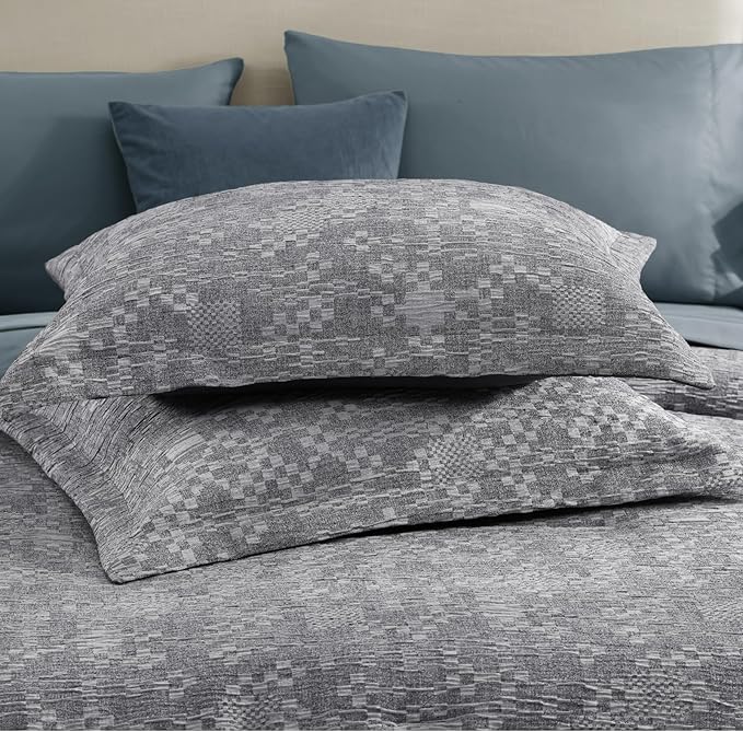 MaiRêve Full Size Comforter Set Navy Blue, Crinkle Textured Design Bedding Set 7 Pieces Bed in A Bag, All Season Farmhouse Comforter Set with Sheets, Pillowcases & Shams
