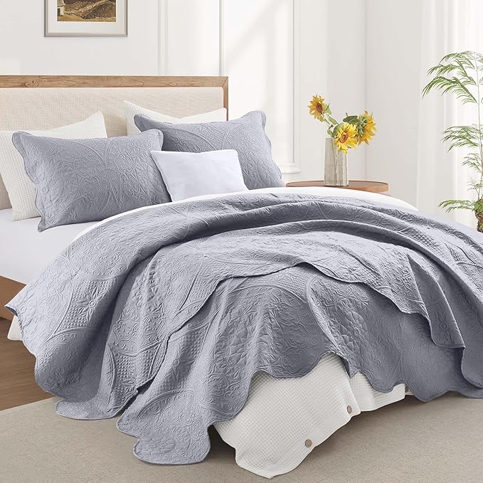 IR Imperial Rooms 10 Pack Queen Quilt Bedding Set (90" x 96") - Bulk Wholesale for Hotels, Guest Bedroom & Airbnbs - Lightweight Microfiber Reversible Floral Embossed Quilts Bedspreads (Silver)