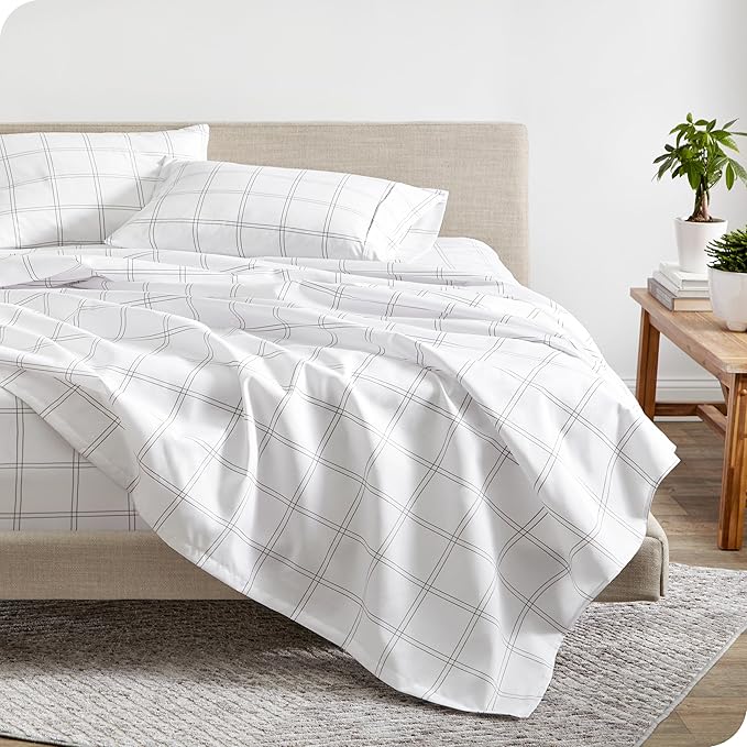 Bare Home Full Sheet Set - Luxury 1800 Ultra-Soft Microfiber Full Bed Sheets - Double Brushed - Deep Pockets - Easy Fit - 4 Piece Set - Bedding Sheets & Pillowcases (Full, Modern Plaid - White/Grey)