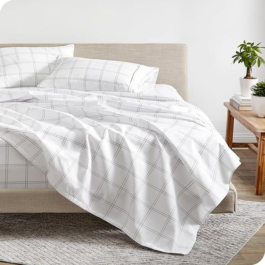 Bare Home Full Sheet Set - Luxury 1800 Ultra-Soft Microfiber Full Bed Sheets - Double Brushed - Deep Pockets - Easy Fit - 4 Piece Set - Bedding Sheets & Pillowcases (Full, Modern Plaid - White/Grey)