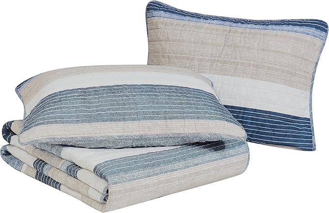 Nautica - Twin Quilt Set, Cotton Reversible Bedding with Matching Sham, Dorm Room Essentials (Ridgeport Denim, Twin)