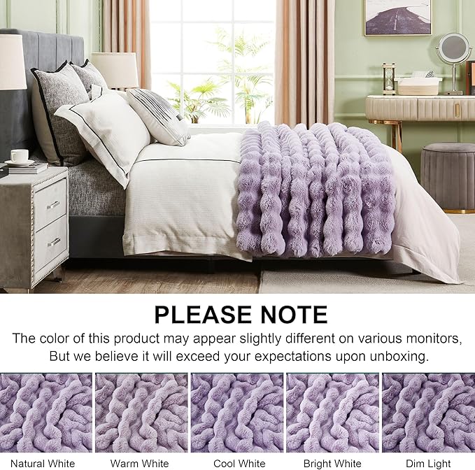 DREAMNINE Large Soft Thick Fuzzy Bubble Faux Rabbit Fur Blanket Full Size 70" x 80", Double Sided Comfy Plush Warm Shaggy Fluffy Blankets, Luxury Big Cozy Textured Furry Blanket for Bed, Lilac Purple
