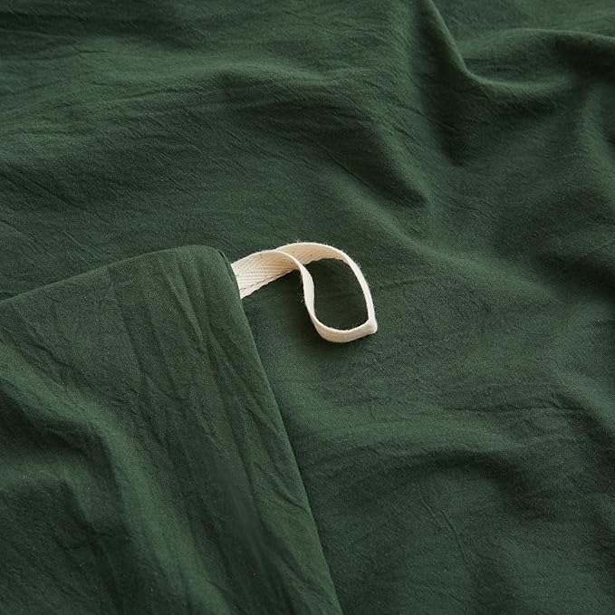 LOVQUE 100% Washed Cotton Duvet Cover Set King Size, Linen Like Natural Bedding Set with Zipper Closure (No Comforter), 104x90 Inches, Forest Green
