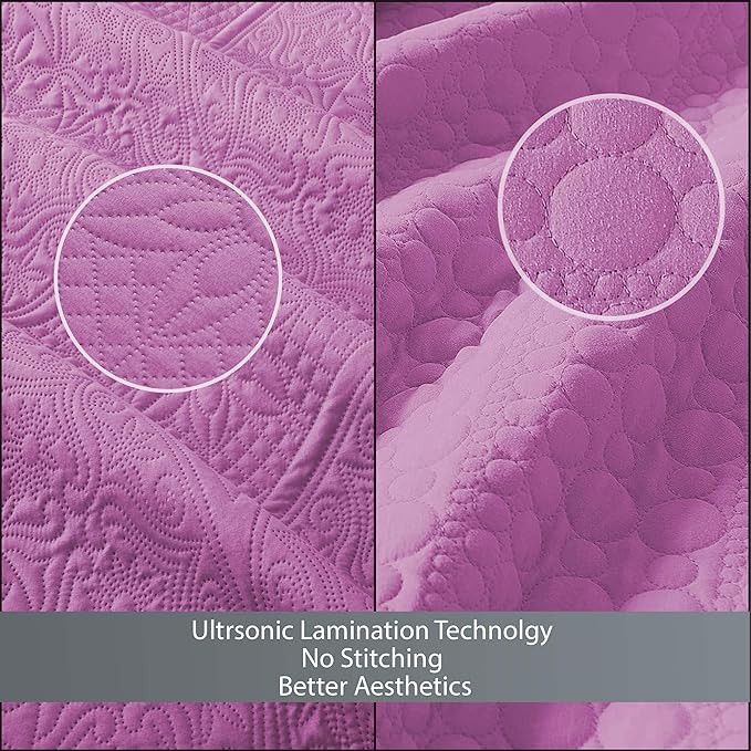 MOONLIGHT20015 10 Pack Twin Quilt Bedding Set (68" x 86") - Bulk Wholesale for Hotels, Guest Bedroom & Airbnbs - Lightweight Microfiber Reversible Floral Embossed Quilts Bedspreads (Purple)