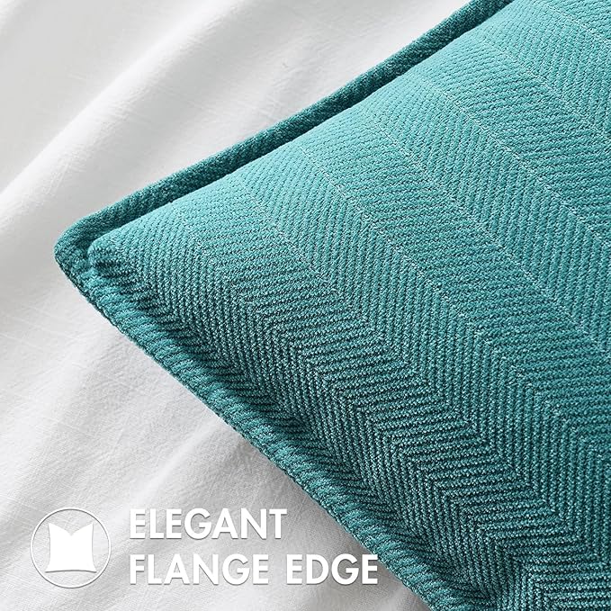 MIULEE Pack of 2 Teal Decorative Pillow Covers 18x18 Inch Soft Chenille Luxurious Couch Throw Pillows Farmhouse Cushion Covers with Elegant Design for Sofa Bedroom Living Room Home Decor