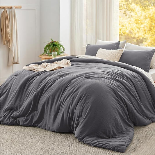 Bedsure Super King Comforter Set, Dark Grey Soft Prewashed Bedding for All Seasons, 3 Pieces GentleSoft™ Bed Set, 1 Lightweight Comforter (120"x120") and 2 Pillowcases (20"x36")
