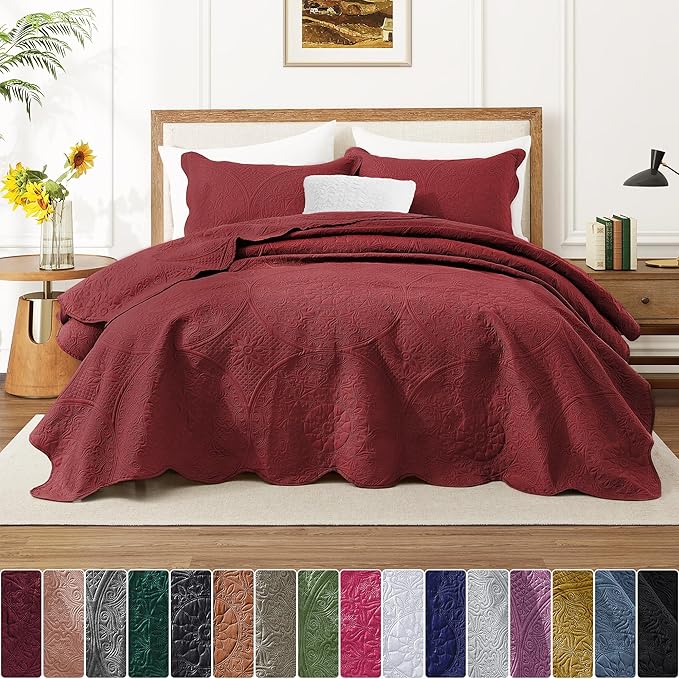 IR Imperial Rooms 10 Pack Queen Quilt Bedding Set (90" x 96") - Bulk Wholesale for Hotels, Guest Bedroom & Airbnbs - Lightweight Microfiber Reversible Floral Embossed Quilts Bedspreads (Burgundy)