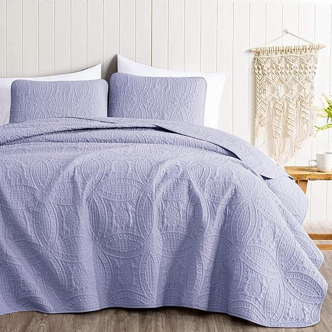 Chezmoi Collection Austin 3-Piece Oversized Bedspread Coverlet Set (King, Lavender)