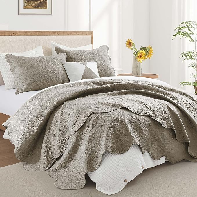 IR Imperial Rooms 10 Pack Queen Quilt Bedding Set (90" x 96") - Bulk Wholesale for Hotels, Guest Bedroom & Airbnbs - Lightweight Microfiber Reversible Floral Embossed Quilts Bedspreads (Beige)