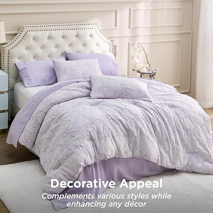 Bedsure Full Size Comforter Sets, GentleSoft™ 3 Pieces Bow Cute Bedding Lavender Room Decor Aesthetic, Full Size Bedding Sets Gifts for Her, 1 Lavender Comforter, 2 Pillow Shams, 82x86 Inches