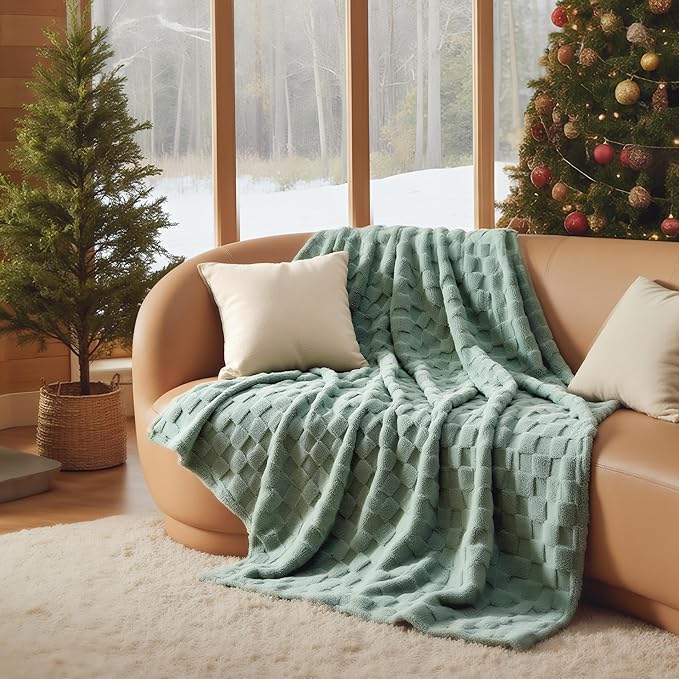 Bedsure GentleSoft Sage Green Throw Blanket for Couch - Checkered Fleece Blankets Gifts for Women Men Girls, Cute Soft Cozy Throw for Bedroom Home Decor Gifts, 50x60 Inches