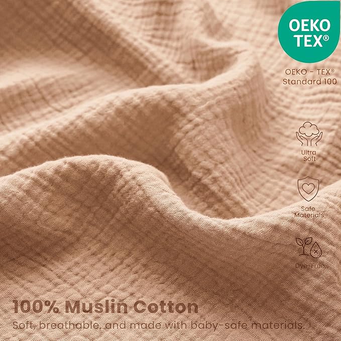 Konssy Muslin Crib Sheets 2 PCS 100% Cotton Baby Crib Sheets for Standard Crib Mattress (28" x 52"), Soft and Breathable for Boys, Girls (Toffee, Flourish)