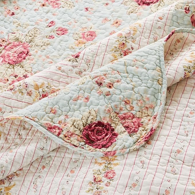 Greenland Home Antique Rose 100% Cotton Heirloom-Quality Quilt Set, 5-Piece Full/Queen, Blue