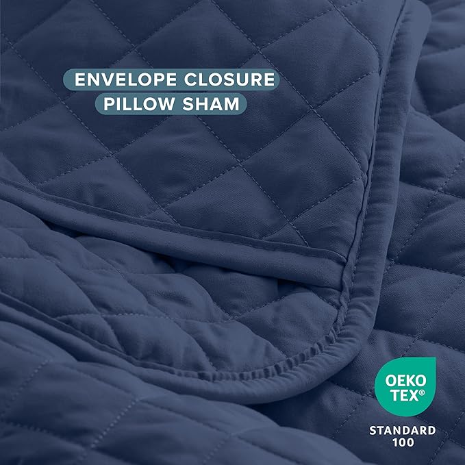 Bare Home Coverlet Set - Full/Queen - Lightweight Bed Decor - Comforter Alternative - All-Season Quilted Bedspread (Full/Queen, Dark Blue)