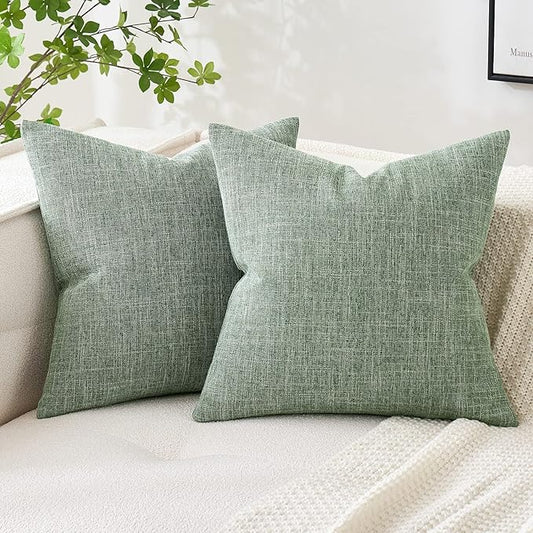 MIULEE Pack of 2 Decorative Linen Burlap Textured Pillow Covers Farmhouse Boho Accent Pillowcases Spring Home Decor for Couch Sofa Bedroom Living Room 20x20 Inch Sage Green