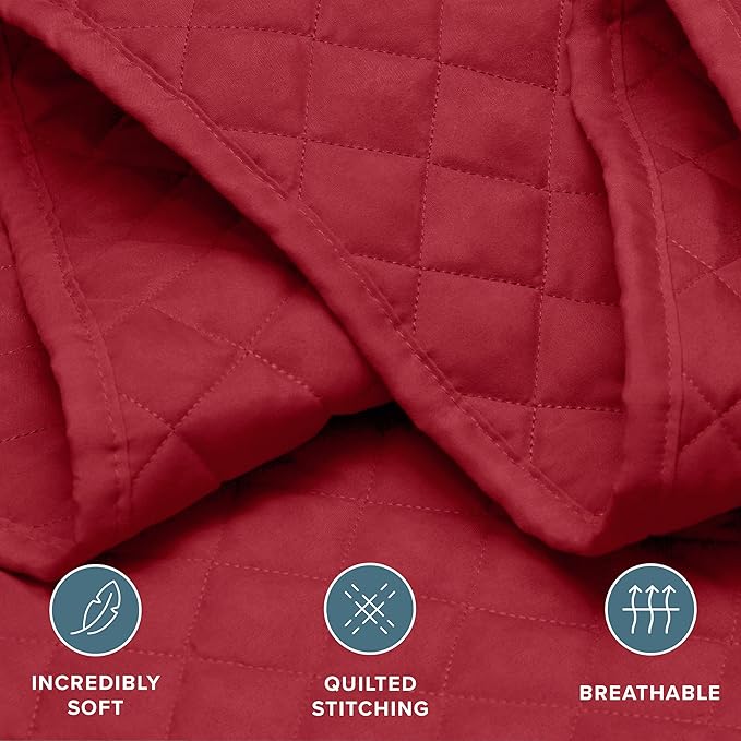 Bare Home Coverlet Set - Full/Queen - Lightweight Bed Decor - Comforter Alternative - All-Season Quilted Bedspread (Full/Queen, Red)