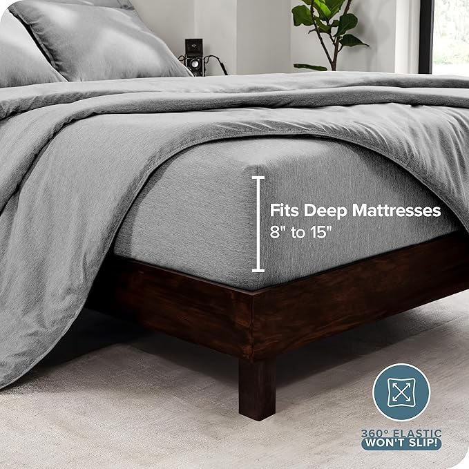 Bare Home Bed-in-A-Bag 5 Piece Comforter & Sheet Set - Twin XL - Goose Down Alternative - Ultra-Soft 1800 Premium Bedding Set - Cationic (Twin XL, Heathered Charcoal)