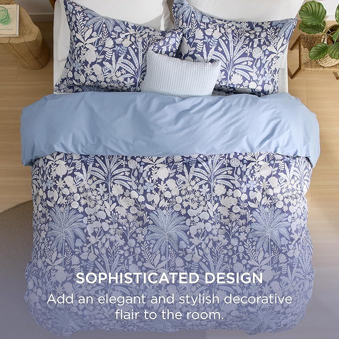 Bedsure Duvet Cover Queen Size - 100% Cotton Reversible Floral Queen Duvet Cover Set with Zipper Closure, 3 Pieces Soft & Breathable Vintage Indigo Blue Bedding Set with 2 Pillow Shams 20"x26"