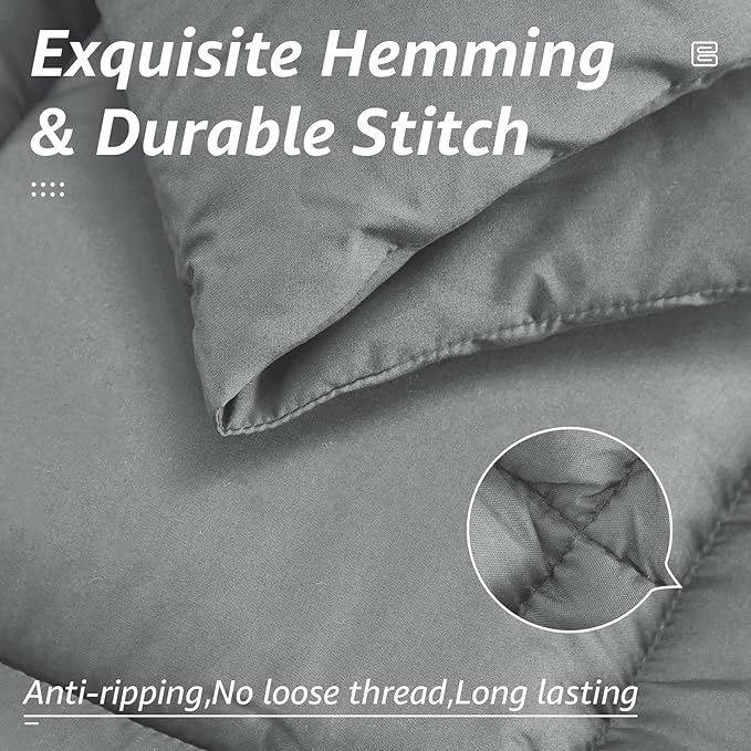 HYLEORY All Season Twin Size Bed Comforter - Cooling Down Alternative Quilted Duvet Insert with Corner Tabs - Winter Warm - Machine Washable - Light Grey