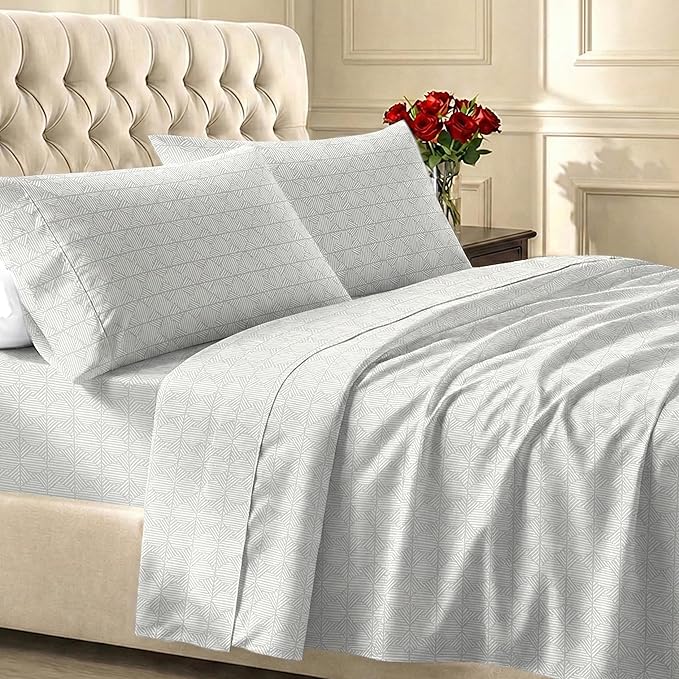California Design Den Full Size Bed Sheets Set - 400 Thread Count Sateen, Natural 100% Cotton Sheets Full Size, Deep Pocket and Durable Bedding Set - Taupish-Sage Crosshatch