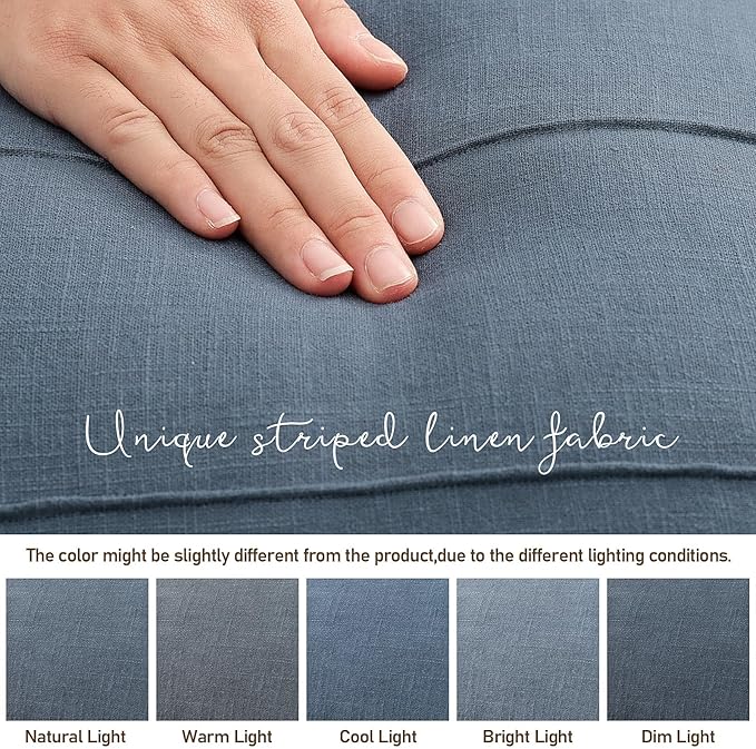 ZWJD Decorative Linen Throw Pillow Covers 26x26 Set of 2 Solid Handcrafted Striped Cushion Covers for Bed Soft Modern Farmhouse Neutral Pillowcase for Couch Bedroom Living Room Home Decor(Slate Blue)