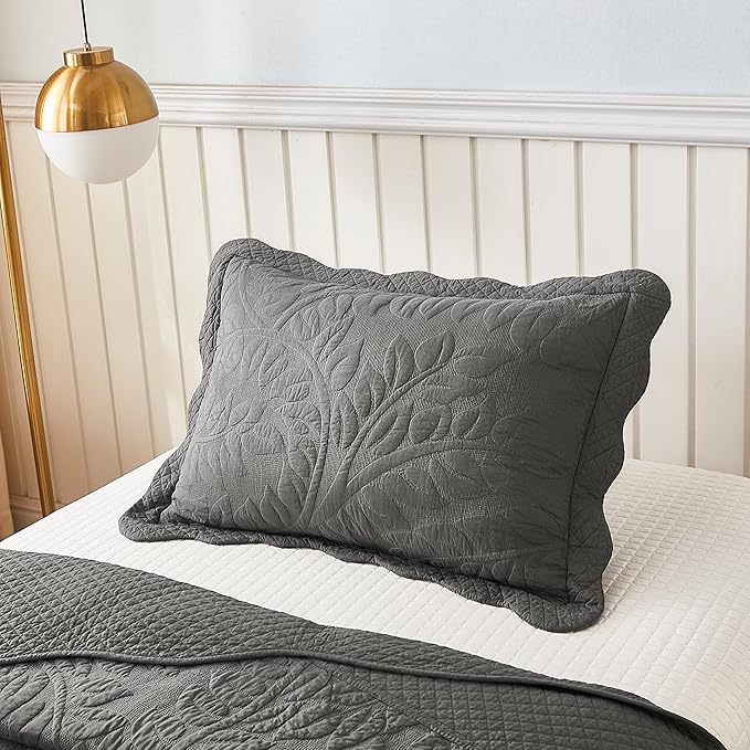MarCielo 3-Piece 100% Cotton Oversized Bedspread Lightweight Quilt Coverlet Embroidery Farmhouse Bedding Set T0 (Dark Grey, Twin (68"x86"))