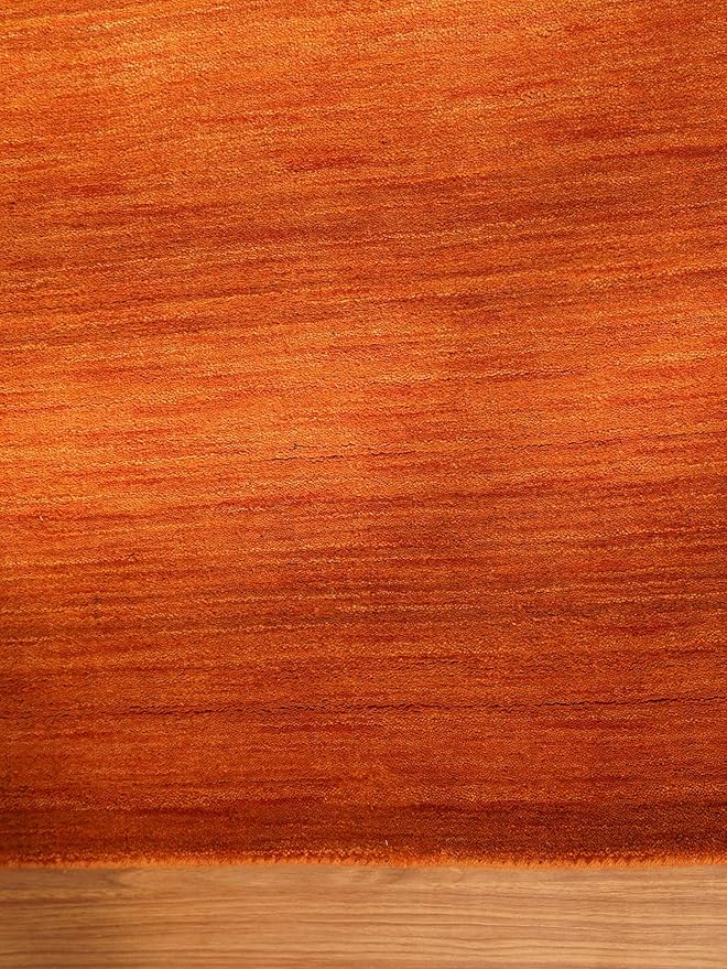 Rugsotic Carpets Hand Knotted Loom Wool ECO-Friendly Area Rugs - 5'x8', Rectangle, Orange Color, Solid Plain Design, High Pile Handmade Anti Skid Area Rugs for Living Room, Bed Room (L00111)