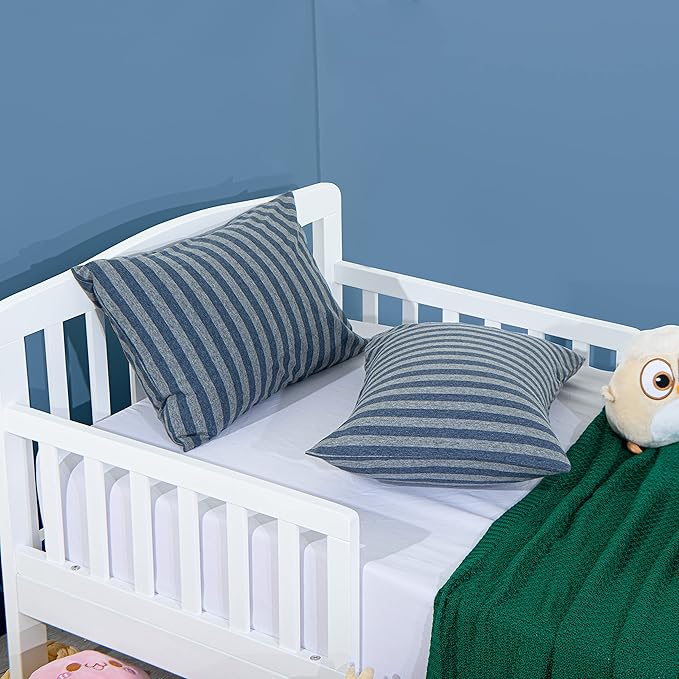 NTBAY Organic Cotton Toddler Pillowcases - Super Soft & Breathable Jersey Cotton Toddler Pillow Cases, 13”x18” Pillow Cases with Envelope Closure, Dark Blue and Grey Stripe