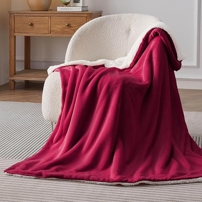 Bedsure GentleSoft Sherpa Fleece Twin Size Blanket for Couch, Non-Heated, Thick and Warm Throw for Girls and Women, Soft Fuzzy Plush Twin Christmas Blanket for Winter, Red, 60x80 Inches