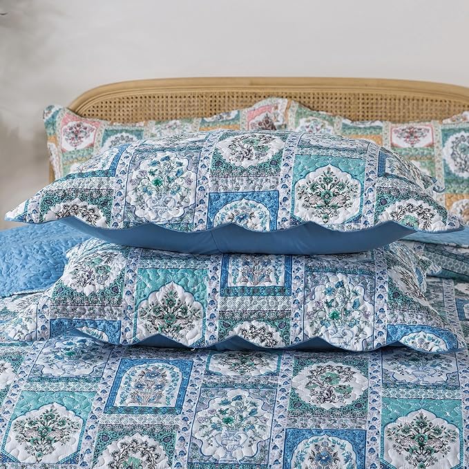 HoneiLife King Quilt Bedding Sets - 3 Piece Microfiber Quilt Set Rustic Bedspread Set Floral Coverlet Sets for King Bed