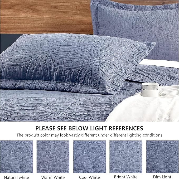 Love's cabin Quilts for Full Bed Blue Bedspreads Bedding Set - Summer Lightweight Bedspread Comforter - Coin Pattern Bedding Coverlet for All Season - 3 Pieces (1 Quilt, 2 Pillow Shams)