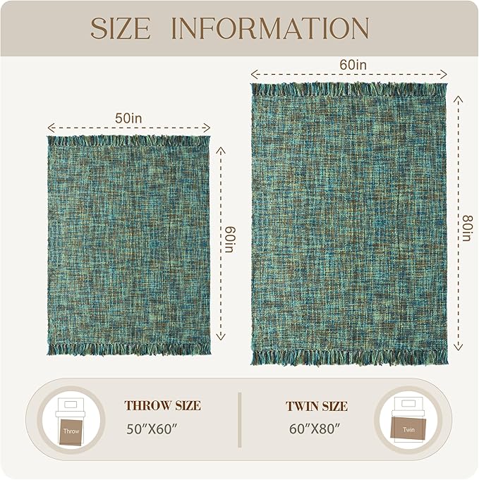Multi-Color Green Cable Knitted Throw Blanket for Couch,50"X60" Boho Style Textured Blankets for Home Decor,Super Soft Warm Cozy Chunky Knit Blanket with Decorative Tassels for Bed and Sofa