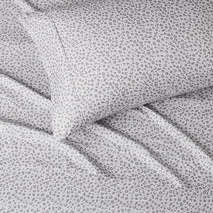 Amazon Basics Lightweight Super Soft Easy Care Wrinkle Free Microfiber 3 Piece Bed Sheet Set with 14-Inch Deep Pockets, Machine Washable, Twin, Gray Cheetah, Printed, Kids, Men & Women Bedding