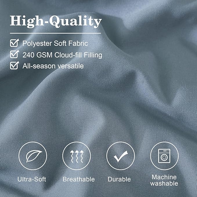 Monbix Queen Comforter Set - 7 Pieces Dusty Blue Bed in a Bag Queen Bedding Sets with Comforters, All Seasons Comforter Bed Set with Sheets, Pillowcases & Shams