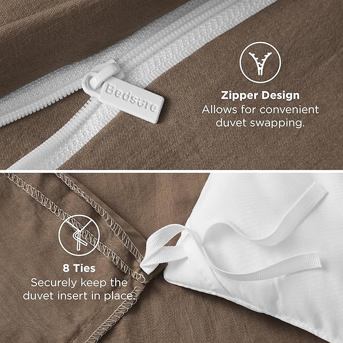 Bedsure Deep Khaki Duvet Cover Full Size - 3 Pieces Prewashed Extra Soft Cotton-Like Polyester Bedding Set, Includes 1 Duvet Cover 80x90 Inches with Zipper Closure & 2 Pillow Shams, No Comforter
