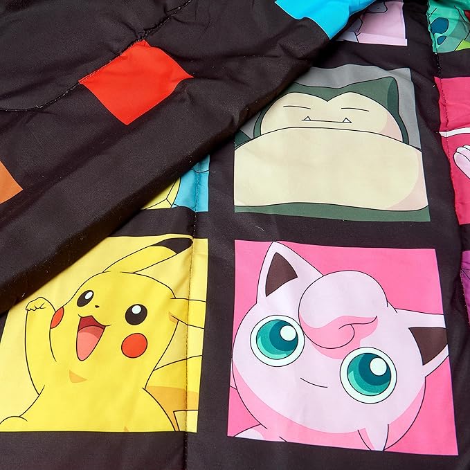 Northwest Pokemon Full Sized Bed in a Bag Set, Pikachu Eevee Charmander Squirtle, Anime Bedding for Kids, Kanto Favorites