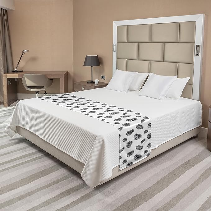 Lunarable Pine Cone Bed Runner, Detailed Hand Drawn Sketch of Fir Tree Repetition in Monochrome, Decorative Accent Bedding Scarf for Hotels Homes and Guestrooms, Queen, Charcoal White