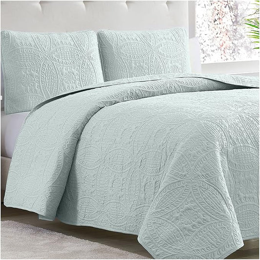 Mellanni Twin Bedspread Coverlet Set - Bedding Cover with Sham - Ultrasonic Quilting Technology - 2 Piece Oversized Quilt Set - Bedspreads & Coverlets (Twin, Spa Mint)