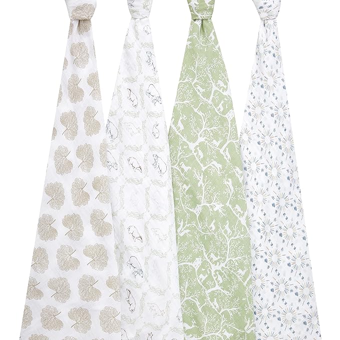 aden + anais Essentials Muslin Swaddle Blankets for Baby Girls and Boys, Newborn Receiving Blanket for Swaddling, 100% Cotton Baby Swaddle Wrap, 4 Pack, Harmony