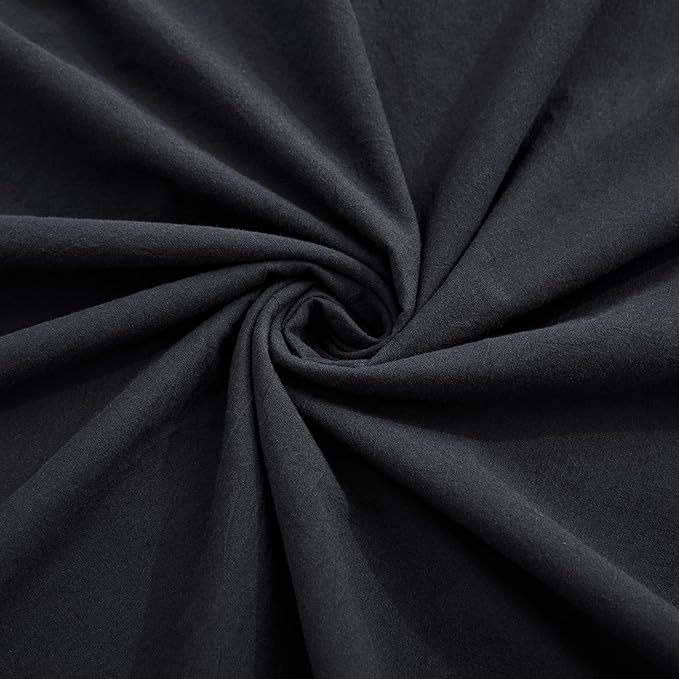 LOVQUE Bedding Duvet Cover Queen Size, 100% Washed Cotton Linen Like Natural Bedding Set with Zipper Closure (No Comforter), 90x90, Black