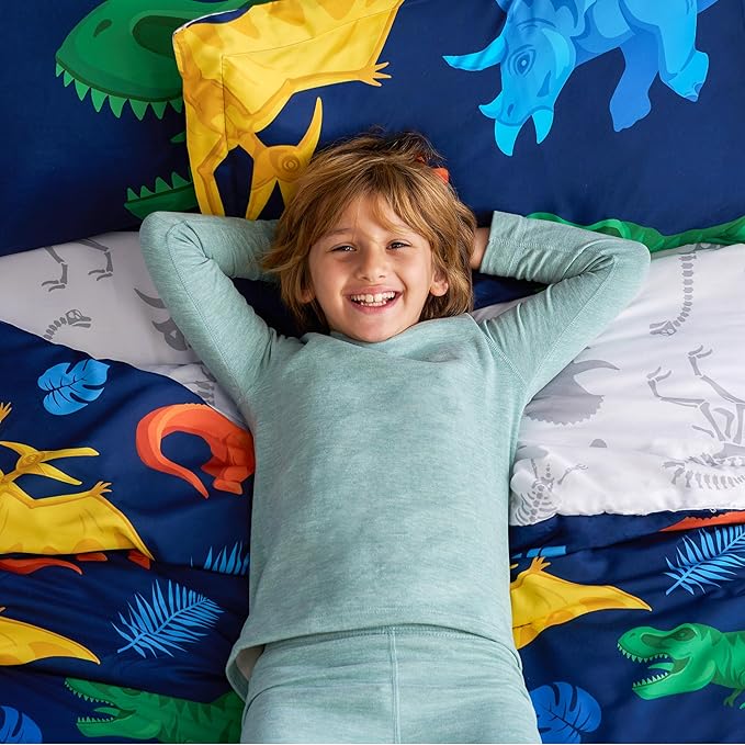Joiedomi Kid Full Comforter Set 7 Piece Dinosaur Bedding Set for Boys Girls Super Soft Microfiber Bed in a Bag with Comforter Sheets Pillowcase Sham