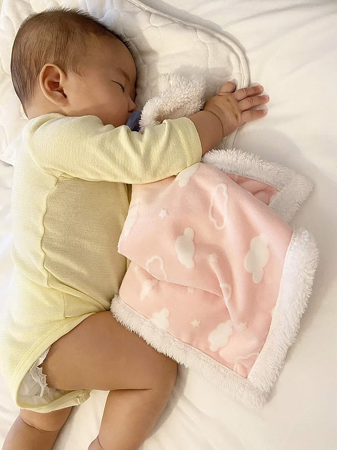 American Baby Company Heavenly Soft Chenille Sherpa Blanket Set, Receiving Blanket (30" x 35") & Security Blanket (14" x 14"), 3D Pink Cloud, for Girls