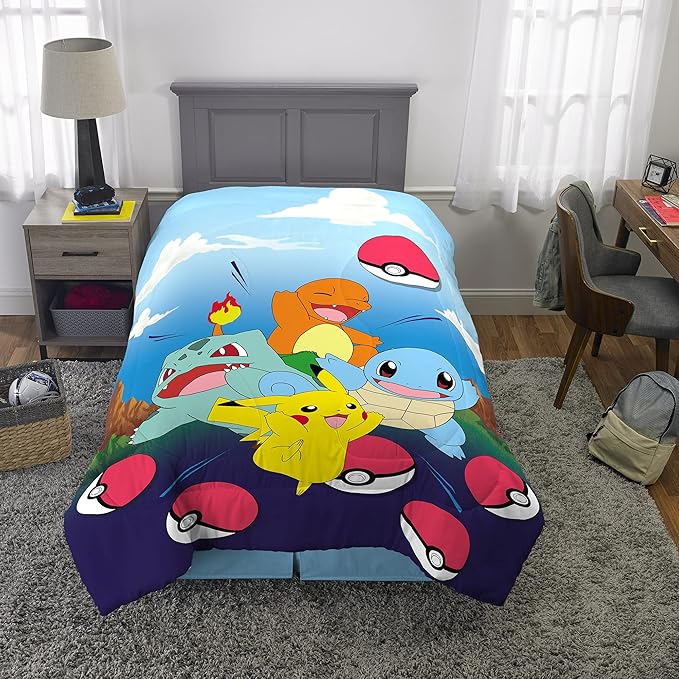 Franco Kids Bedding Super Soft Microfiber Reversible Comforter, Twin/Full, Pokemon
