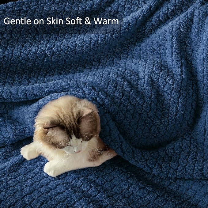 Exclusivo Mezcla King Size Fleece Blanket for Bed, Extra Soft Warm Decorative Fuzzy Blanket for Women, Lightweight Cozy Bedding Blankets, 90x104 Inches, Navy Blue