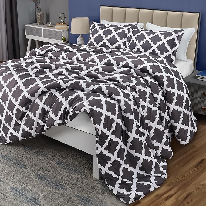 Utopia Bedding Printed Comforter Set (Queen, Grey) with 2 Pillow Shams - Luxurious Soft Brushed Microfiber - Goose Down Alternative Comforter