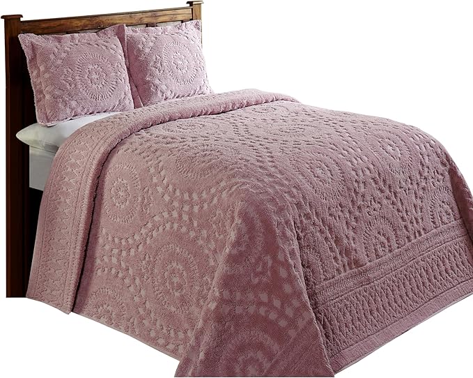 Better Trends 1 Piece Chenille Bedspread Twin Size 100% Cotton Chenille Bedding Lightweight Medallion Pattern Bedroom Decor Rio Collection