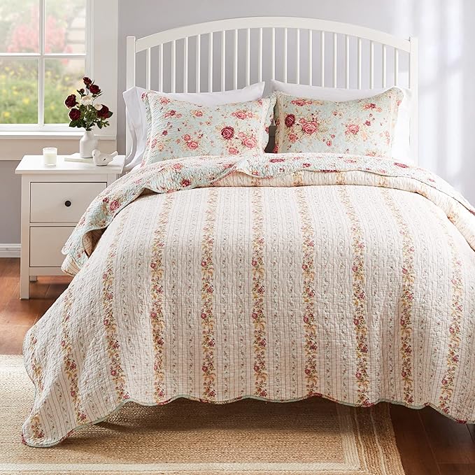 Greenland Home Antique Rose 100% Cotton Heirloom-Quality Quilt Set, 3-Piece King/Cal King, Blue